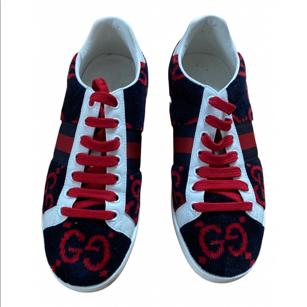 Preloved Authentic Gucci Velvet Ace GG Low Sneakers